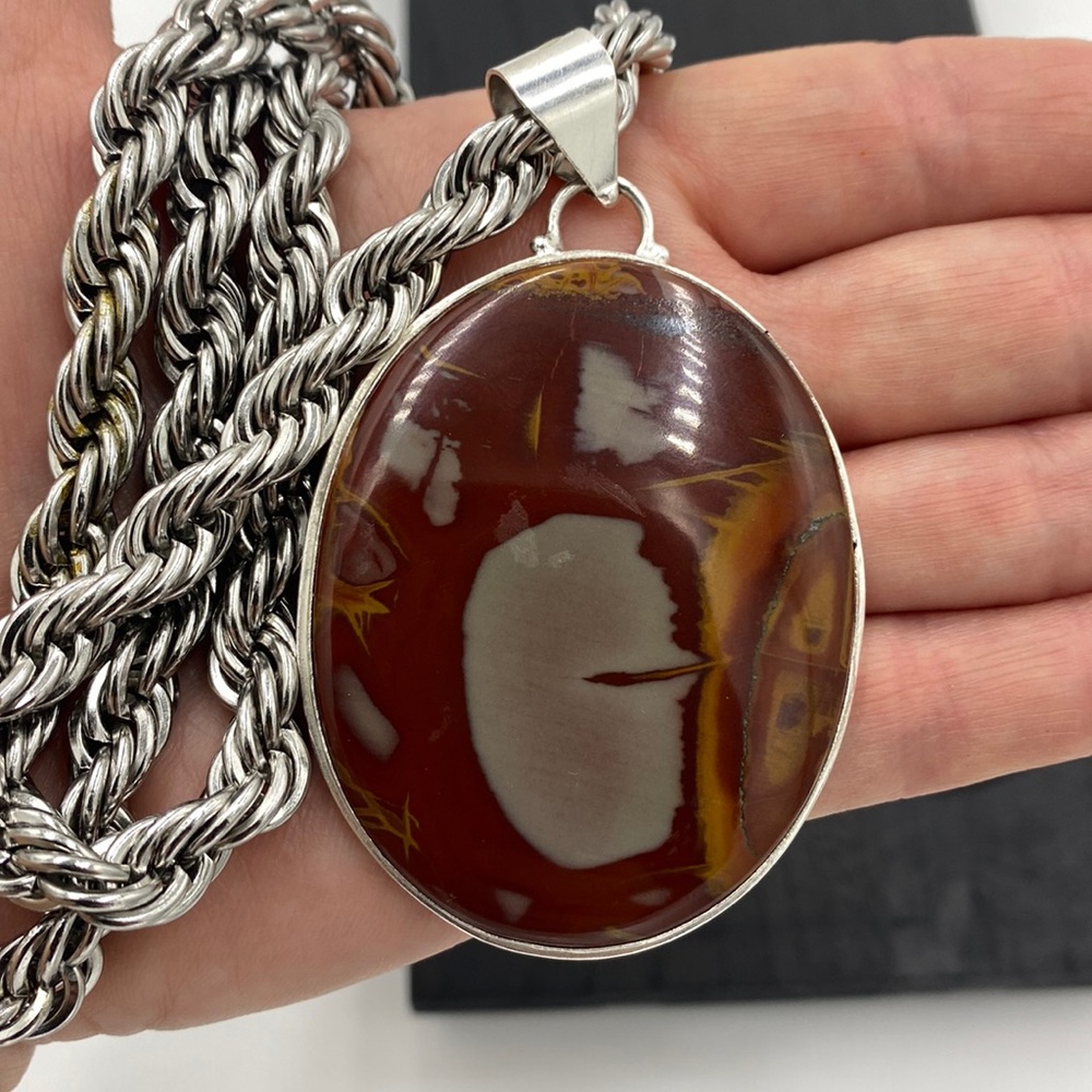 ** 𝒮𝒪ℒ𝒟 ** Vintage Huge Stone Southwest Jasper Necklace 925 Stamp Pendant